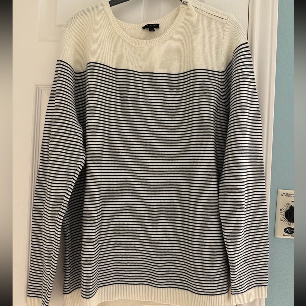 Talbots Cotton Cashmere Blend Nautical Sweater with Zip at Shoulder XL